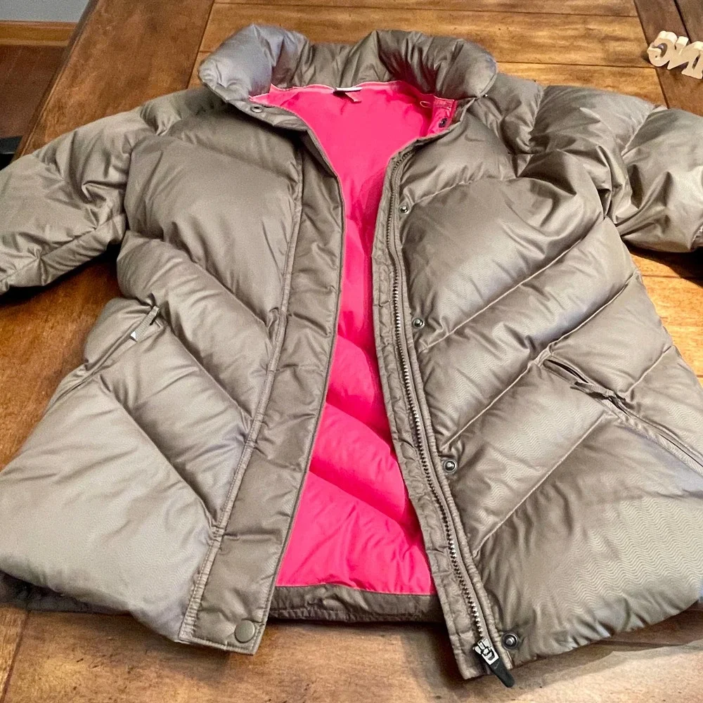 Nike Puffy Down &‎ Feathers Hooded Jacket Womens Sz XL Brown  .01 S-1295